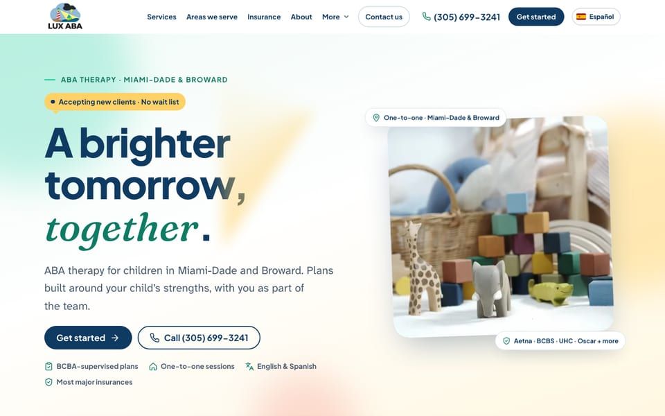 Lux ABA: Therapy clinic website